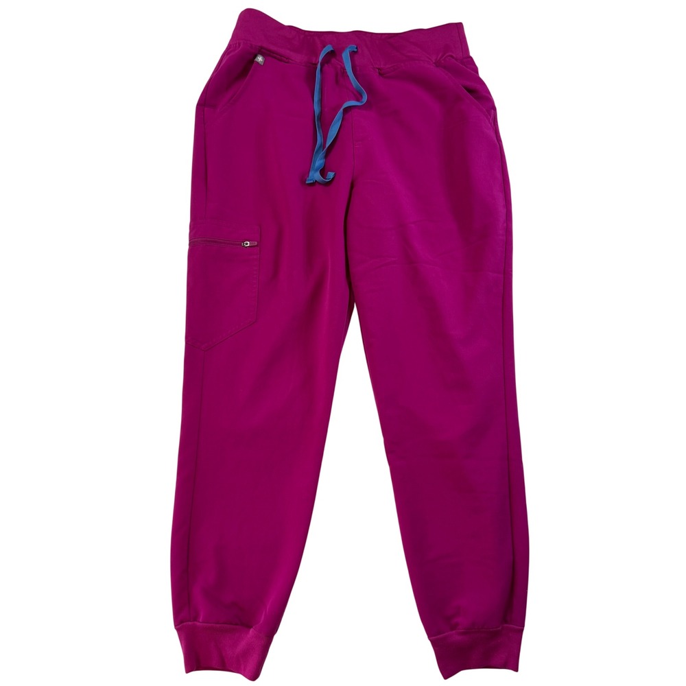 Figs Women's Magenta Jogger Scrub Pants with Blue Drawstring